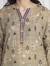 Edenrobe Khaki Printed Khaddar Suit Image 3
