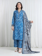 Edenrobe Blue Printed Khaddar Suit Image 1