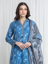 Edenrobe Blue Printed Khaddar Suit Image 2