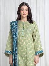 Edenrobe Lime Printed Khaddar Suit Image 2