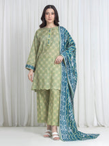 Edenrobe Lime Printed Khaddar Suit Image 1