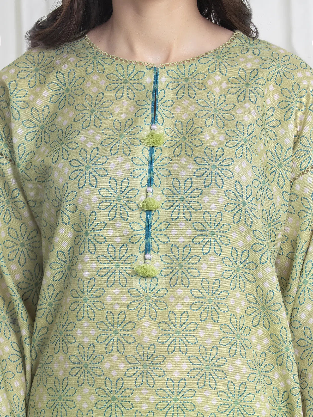 Edenrobe Lime Printed Khaddar Suit Image 3