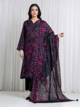 Edenrobe Black Printed Khaddar Suit 3 Piece Unstitched – Image 1