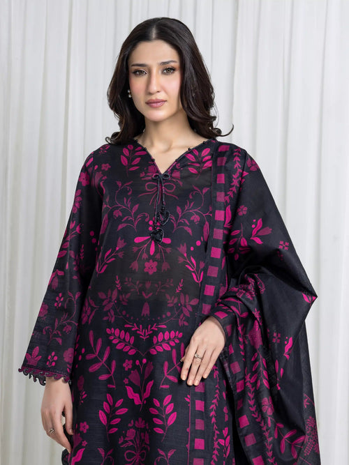 Edenrobe Black Printed Khaddar Suit 3 Piece Unstitched – Image 2
