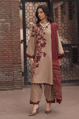Peach leather 3-piece unstitched suit CSL6-02 – front view
