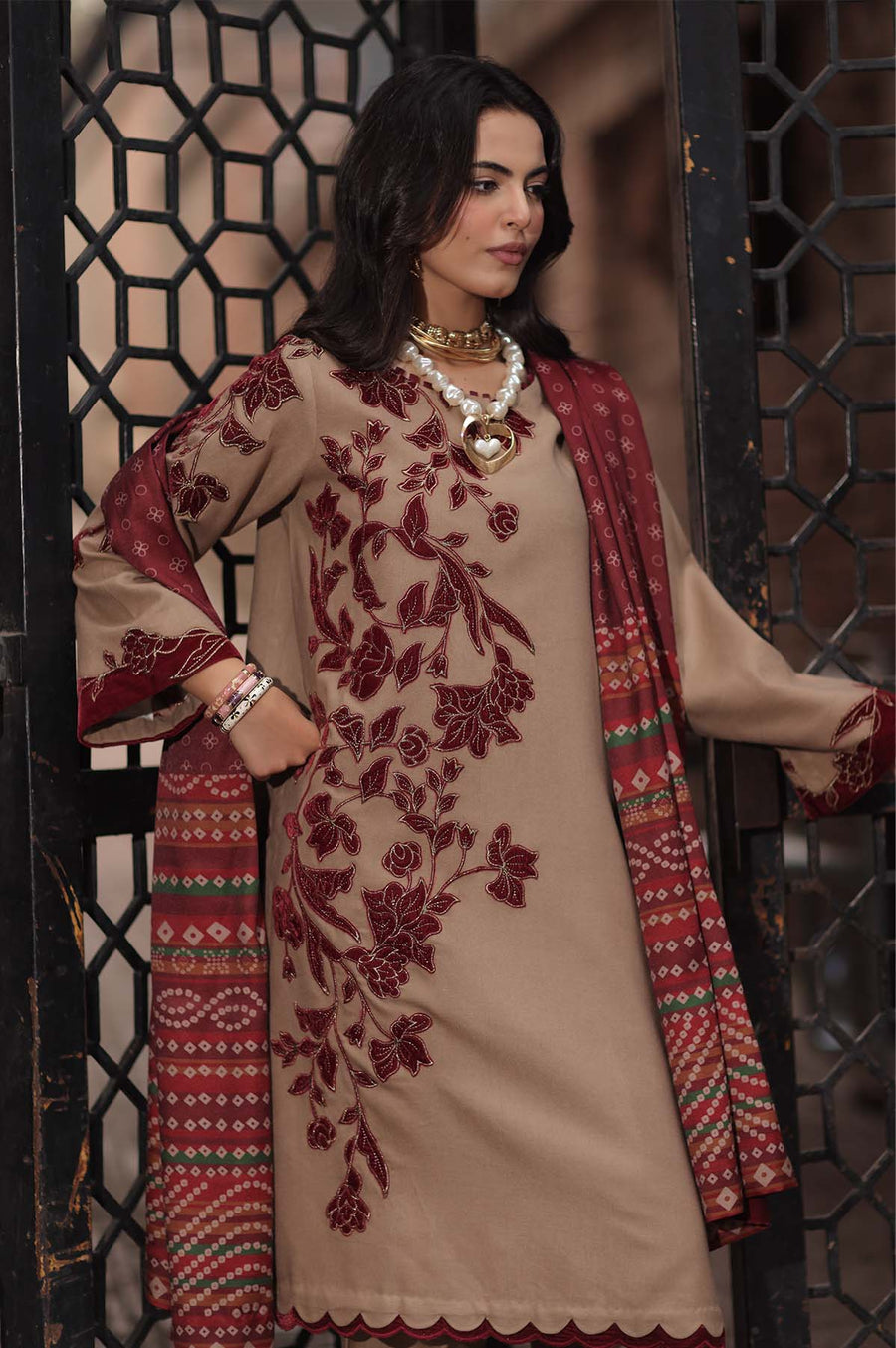 Peach leather 3-piece unstitched suit CSL6-02 – view 2