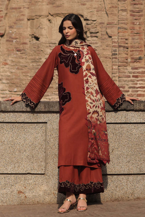 Peach leather 3-piece unstitched suit CSL6-06 – front view