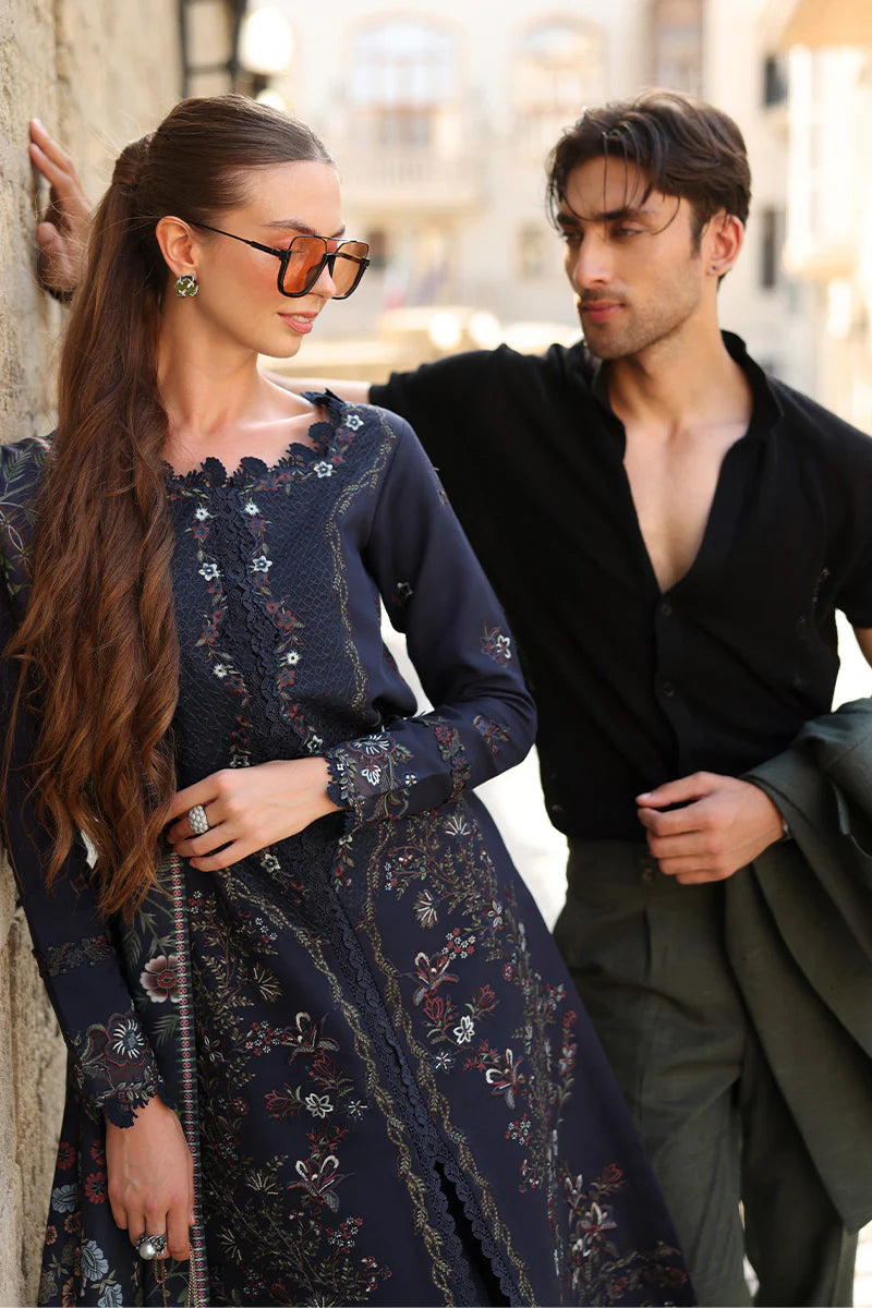 Rang Rasiya Carnation 3Pc Embroidered Linen Suit D-12 Americano - Al-Zafar Fabrics