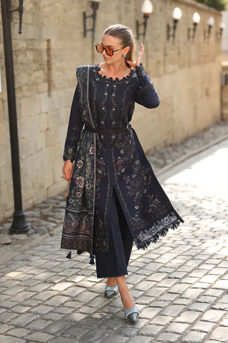 Rang Rasiya Carnation 3Pc Embroidered Linen Suit D-12 Americano - Al-Zafar Fabrics