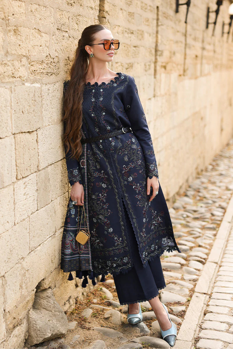 Rang Rasiya Carnation 3Pc Embroidered Linen Suit D-12 Americano - Al-Zafar Fabrics