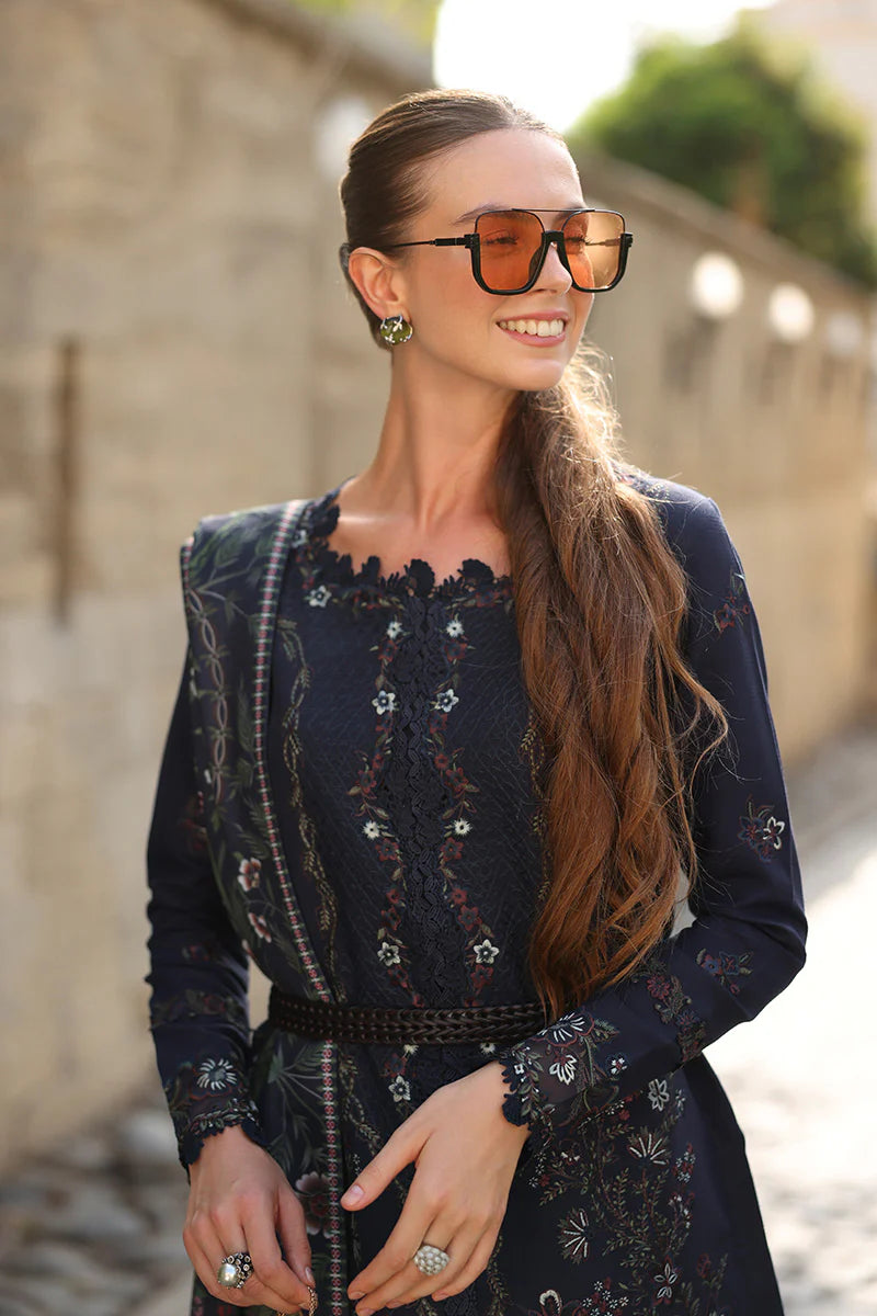 Rang Rasiya Carnation 3Pc Embroidered Linen Suit D-12 Americano - Al-Zafar Fabrics