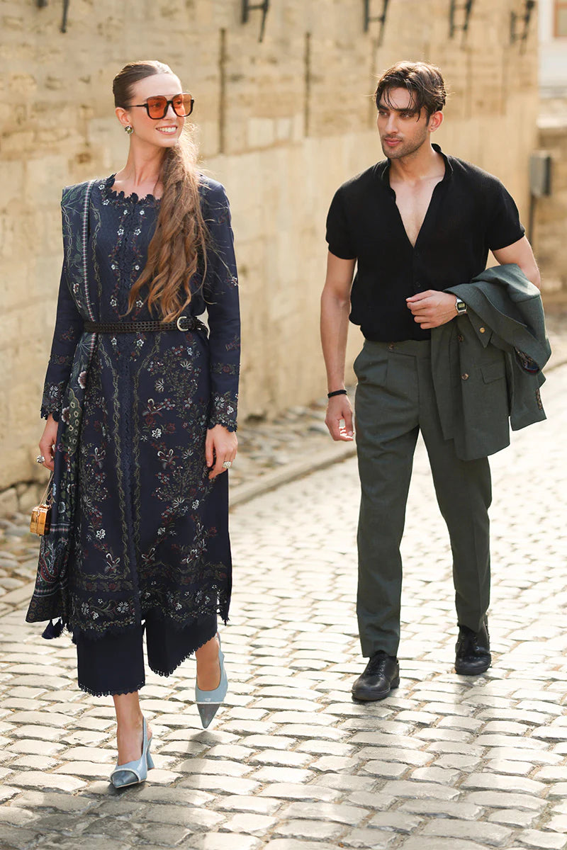 Rang Rasiya Carnation 3Pc Embroidered Linen Suit D-12 Americano