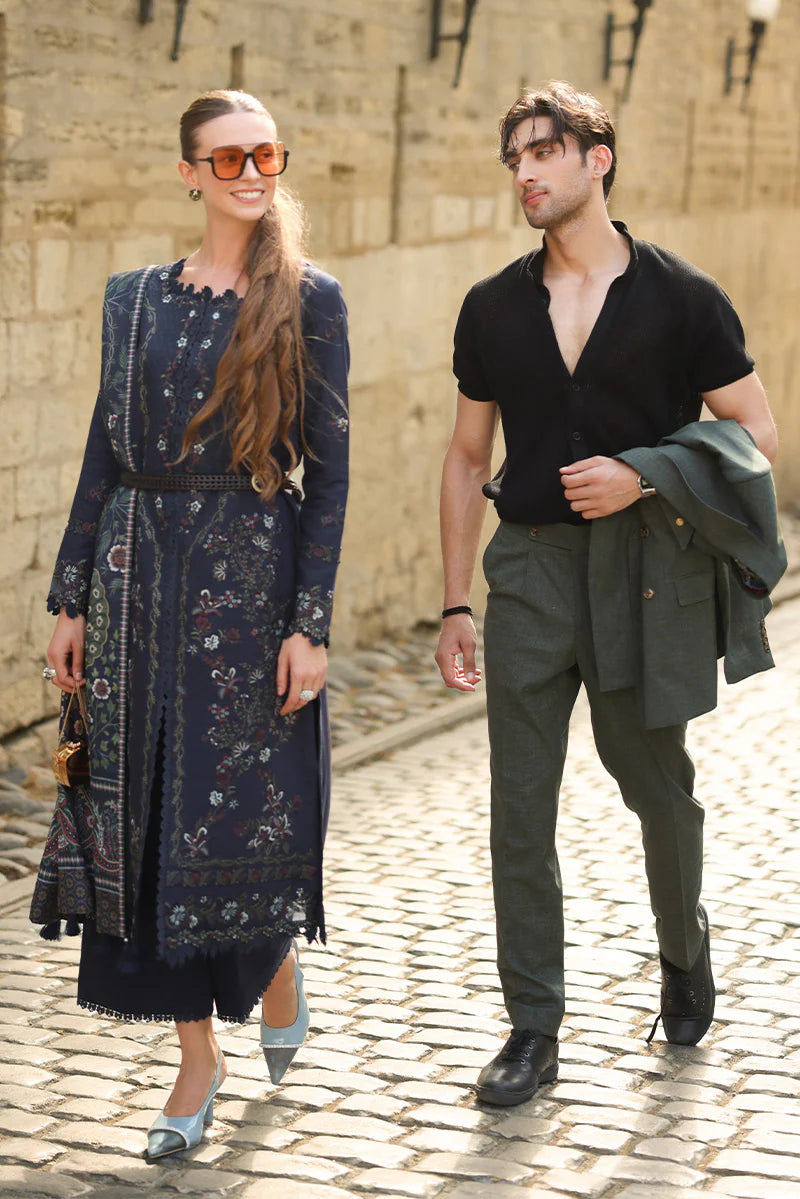 Rang Rasiya Carnation 3Pc Embroidered Linen Suit D-12 Americano - Al-Zafar Fabrics