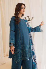 Peridot Cotray 595-A Unstitched 3-Piece Embroidered Slub Linen Suit - Al-Zafar Fabrics