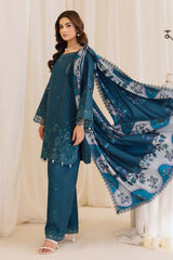 Peridot Cotray 595-A Unstitched 3-Piece Embroidered Slub Linen Suit - Al-Zafar Fabrics