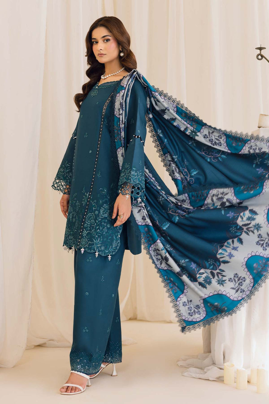 Peridot Cotray 595-A Unstitched 3-Piece Embroidered Slub Linen Suit - Al-Zafar Fabrics