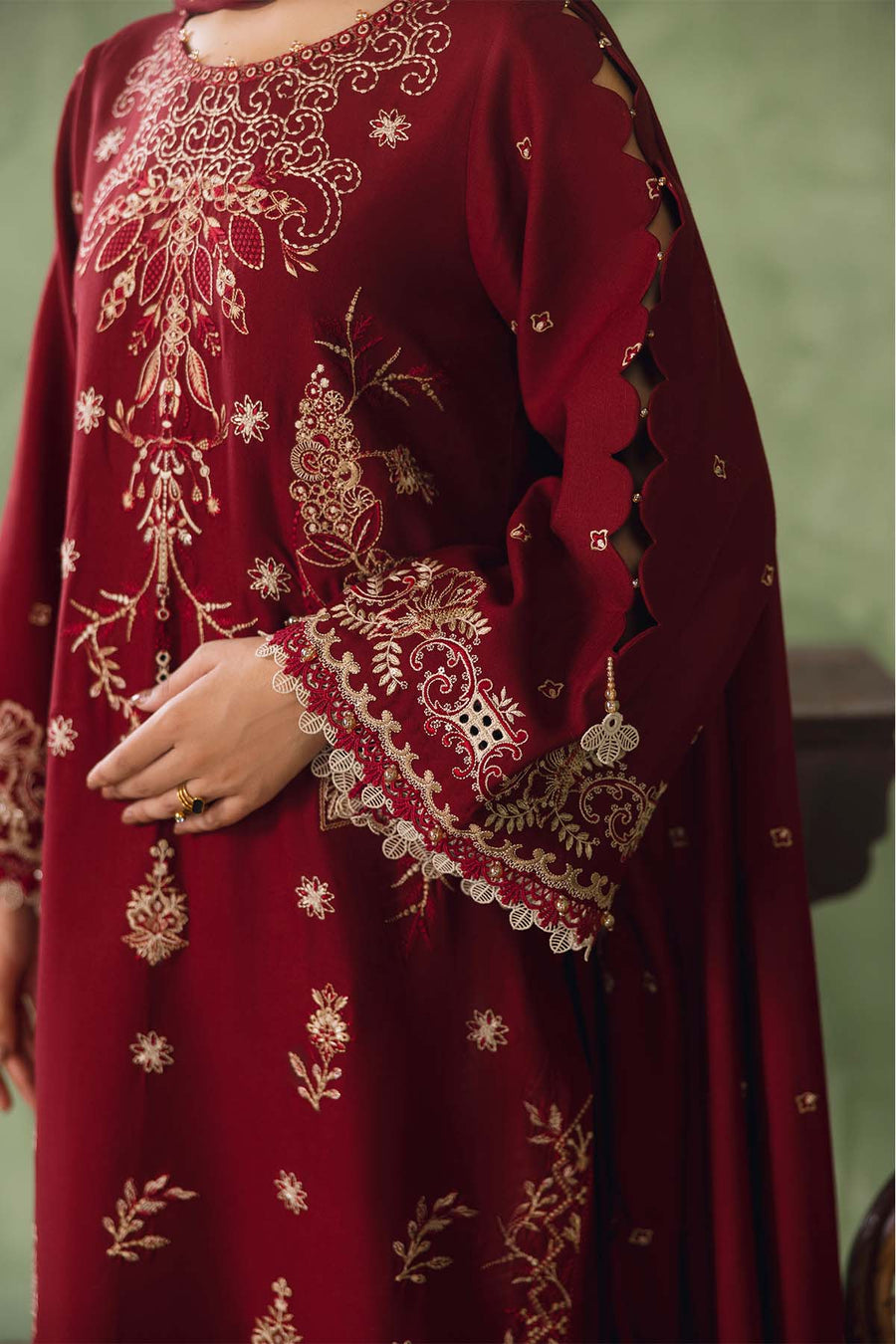 Peridot Cotray 596-A Unstitched 3-Piece Embroidered Slub Linen Suit - Al-Zafar Fabrics
