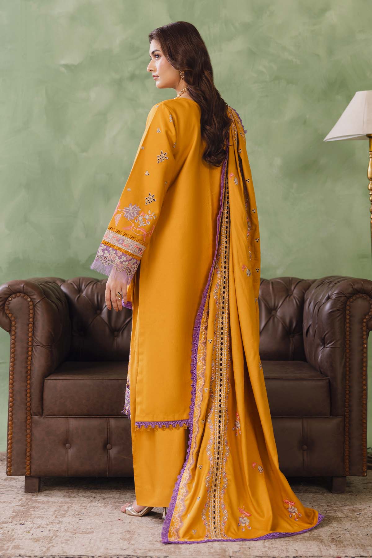 Peridot Cotray 598-A Unstitched 3-Piece Embroidered Slub Linen Suit - Al-Zafar Fabrics