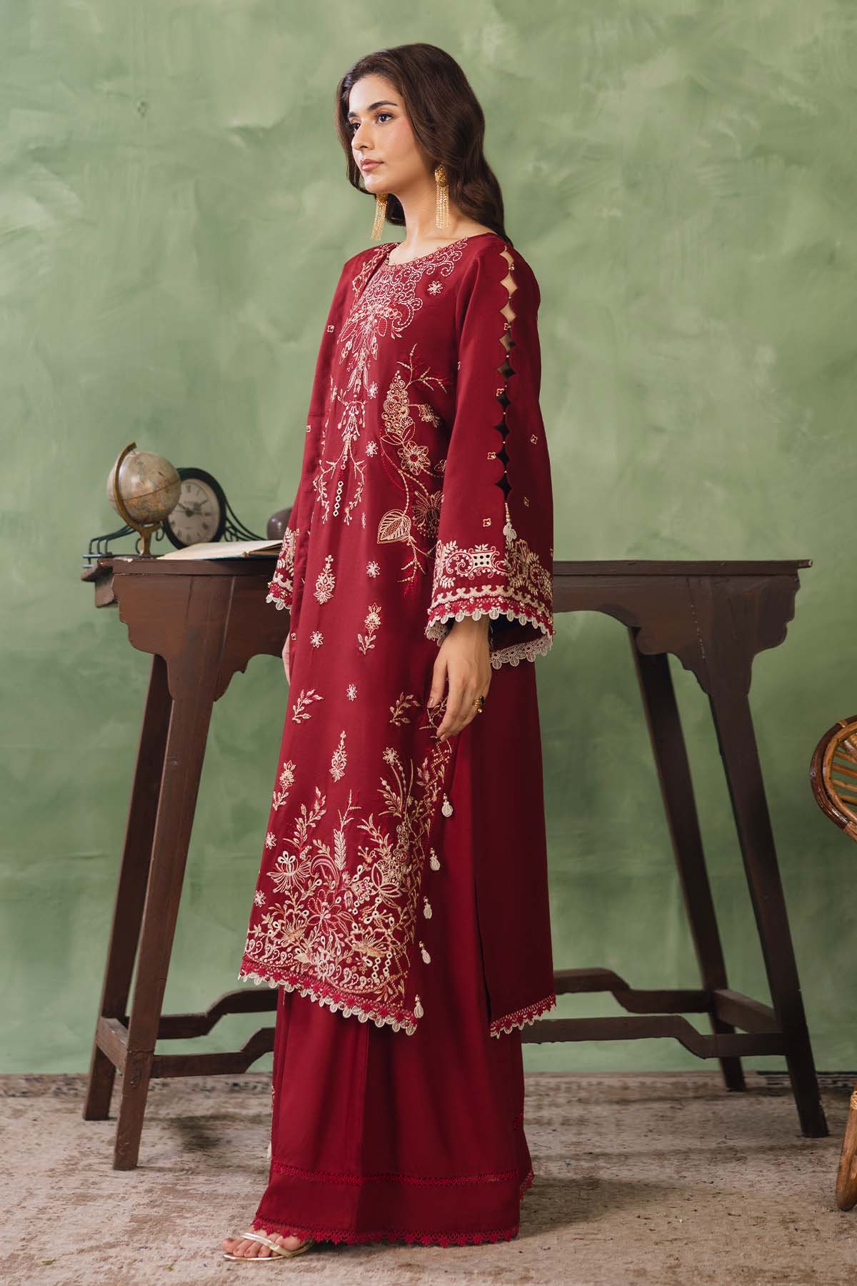 Peridot Cotray 596-A Unstitched 3-Piece Embroidered Slub Linen Suit - Al-Zafar Fabrics
