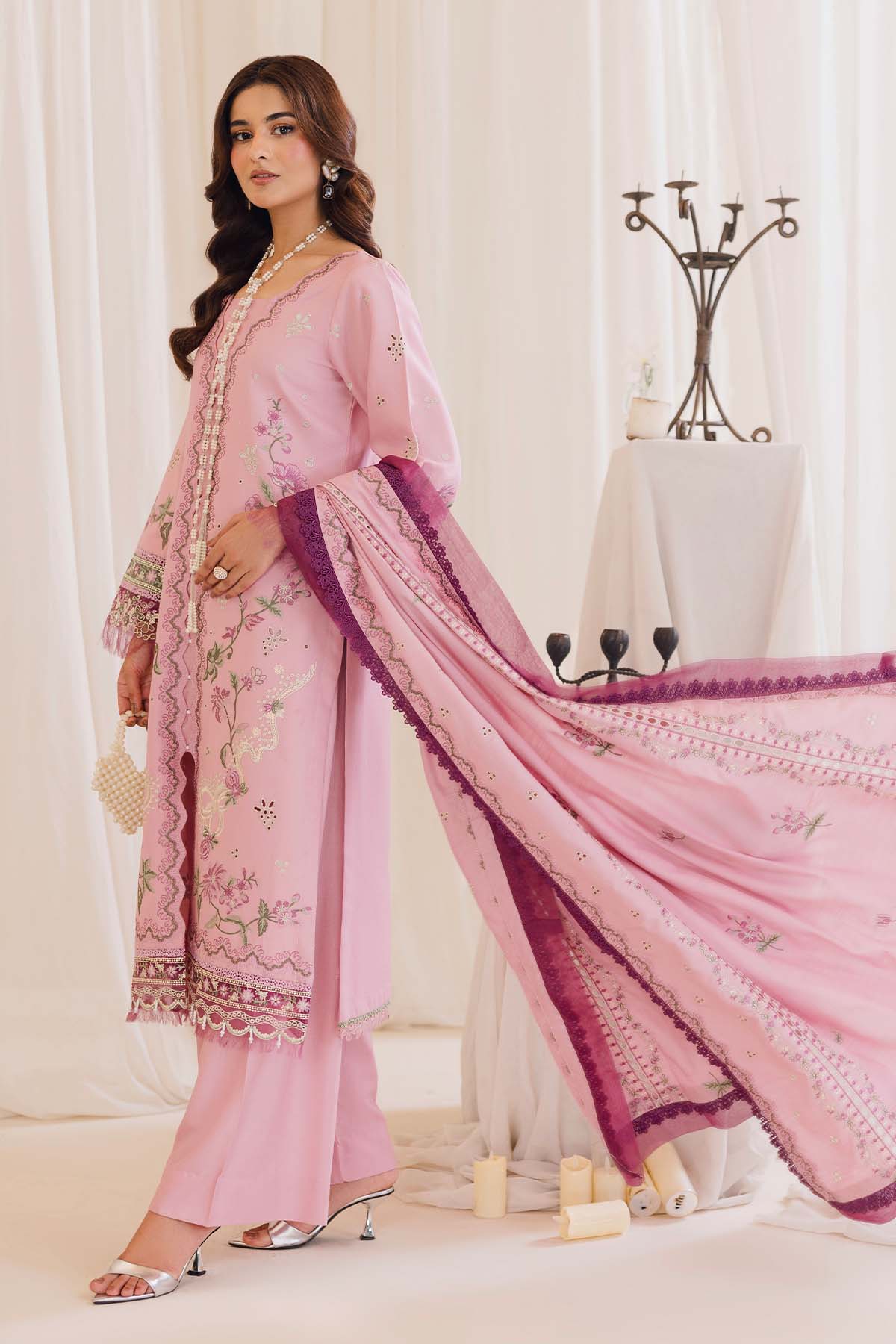 Peridot Cotray 598-B Unstitched 3-Piece Embroidered Slub Linen Suit - Al-Zafar Fabrics