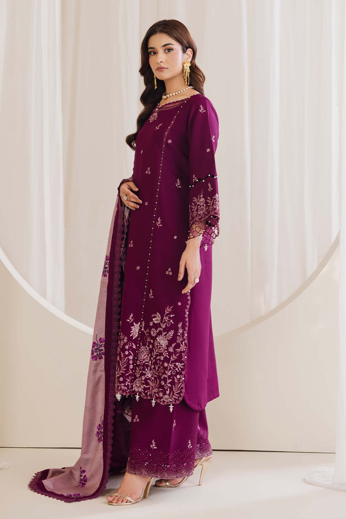 Peridot Cotray 595-B Unstitched 3-Piece Embroidered Slub Linen Suit - Al-Zafar Fabrics