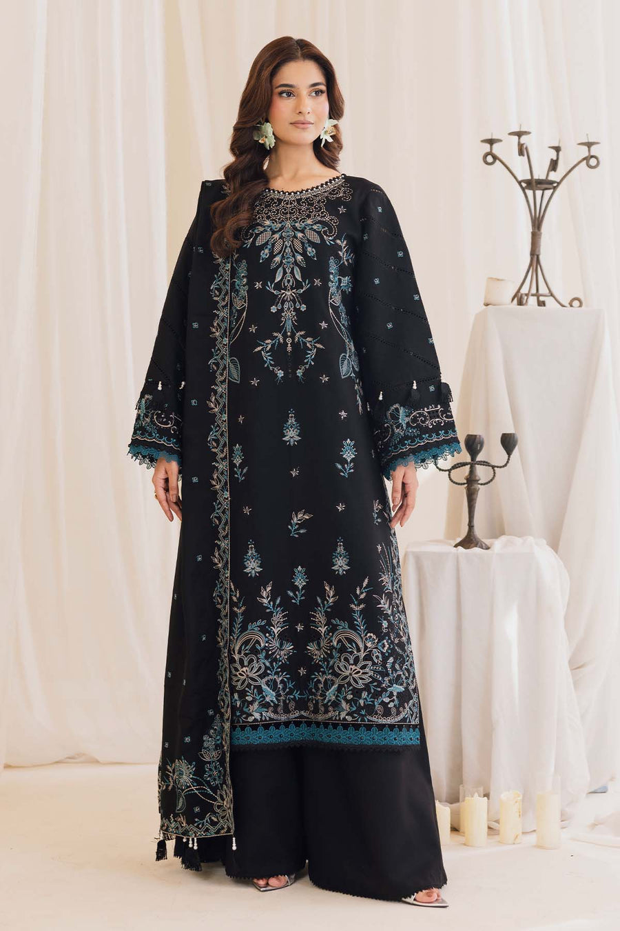 Peridot Cotray 596-B Unstitched 3-Piece Embroidered Slub Linen Suit - Al-Zafar Fabrics