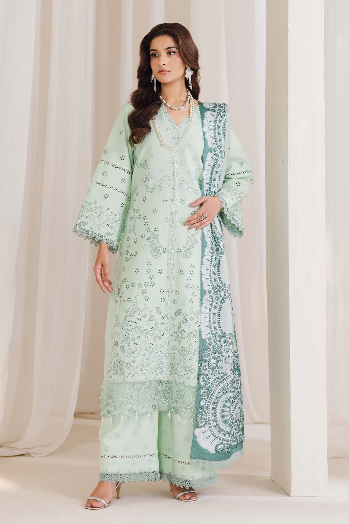 Peridot Cotray 597-B Unstitched 3-Piece Embroidered Slub Linen Suit - Al-Zafar Fabrics