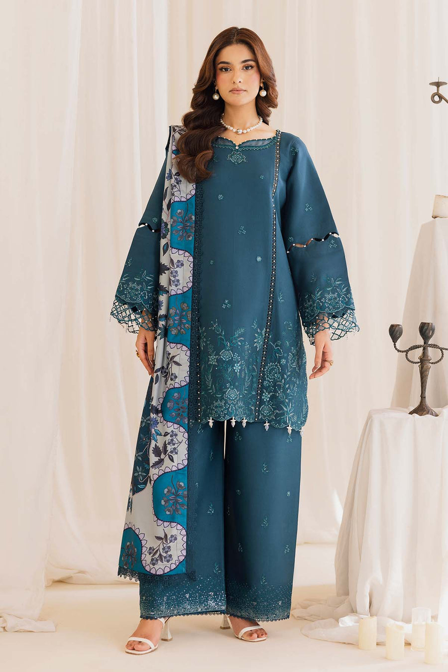 Peridot Cotray 595-A Unstitched 3-Piece Embroidered Slub Linen Suit - Al-Zafar Fabrics