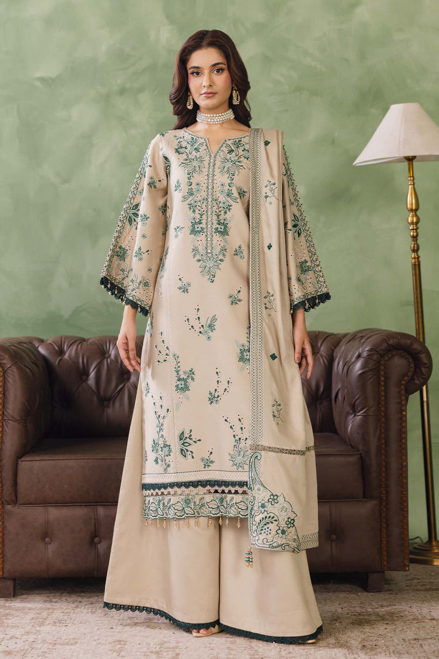 Peridot Cotray 594-A Unstitched 3-Piece Embroidered Cotray Suit - Al-Zafar Fabrics