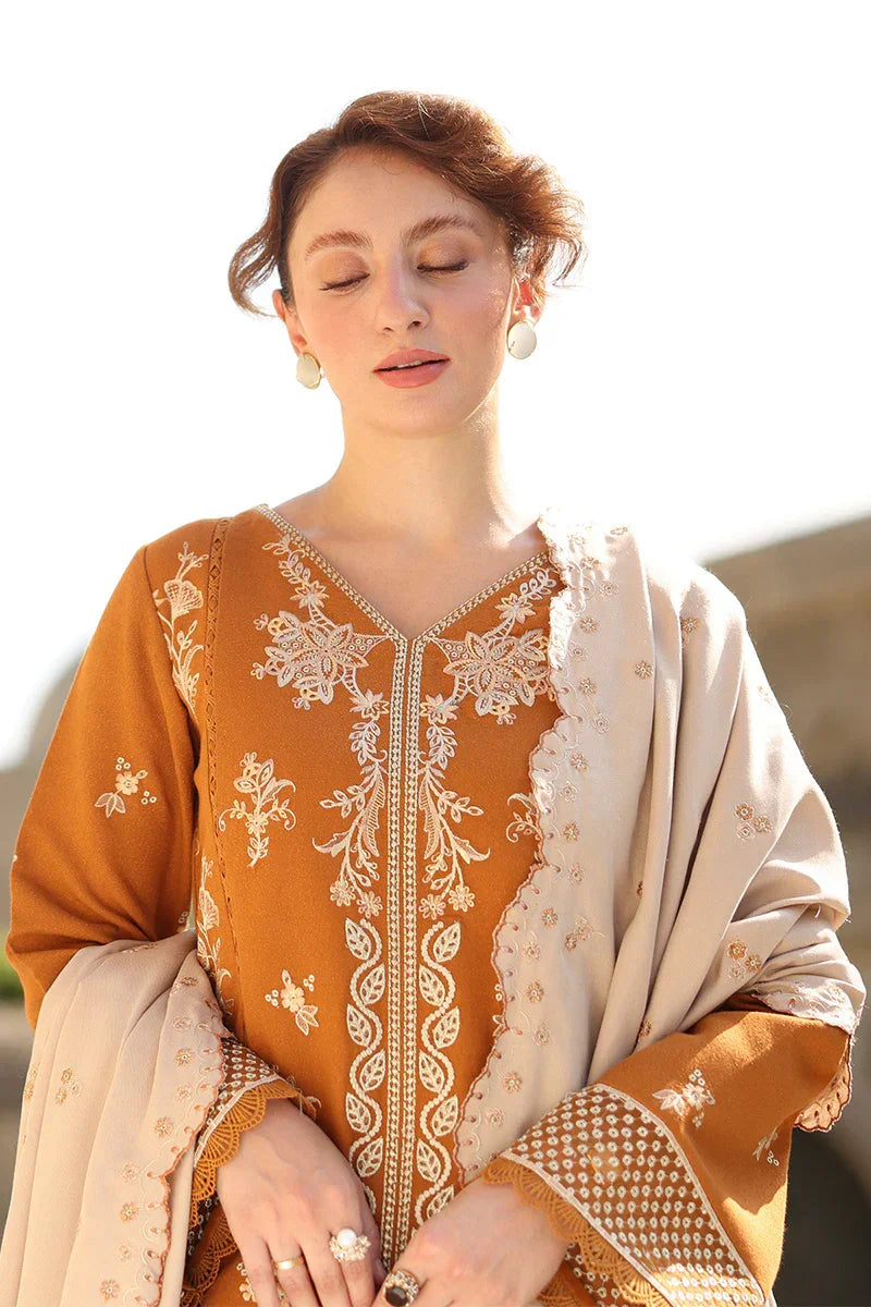 Rang Rasiya Carnation 3Pc Embroidered Karandi Suit D-08 Cappucino - Al-Zafar Fabrics