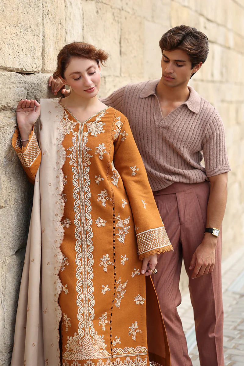 Rang Rasiya Carnation 3Pc Embroidered Karandi Suit D-08 Cappucino