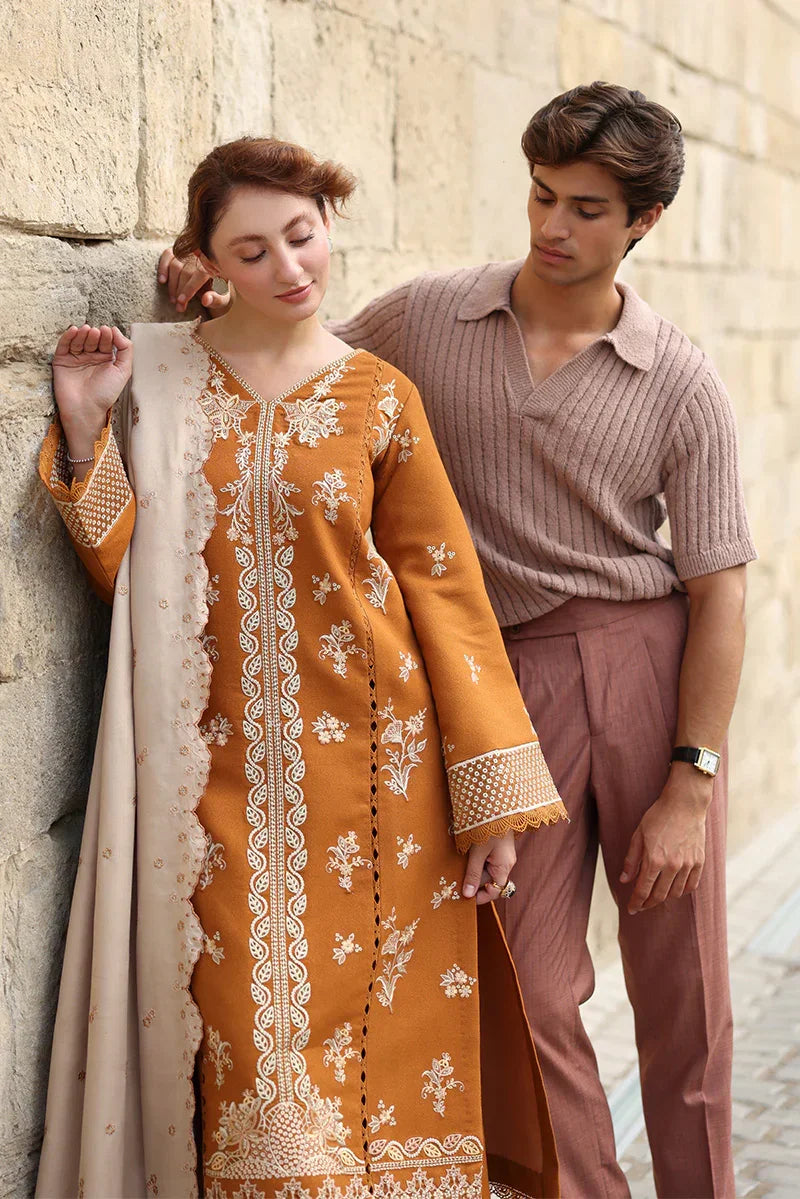 Rang Rasiya Carnation 3Pc Embroidered Karandi Suit D-08 Cappucino - Al-Zafar Fabrics