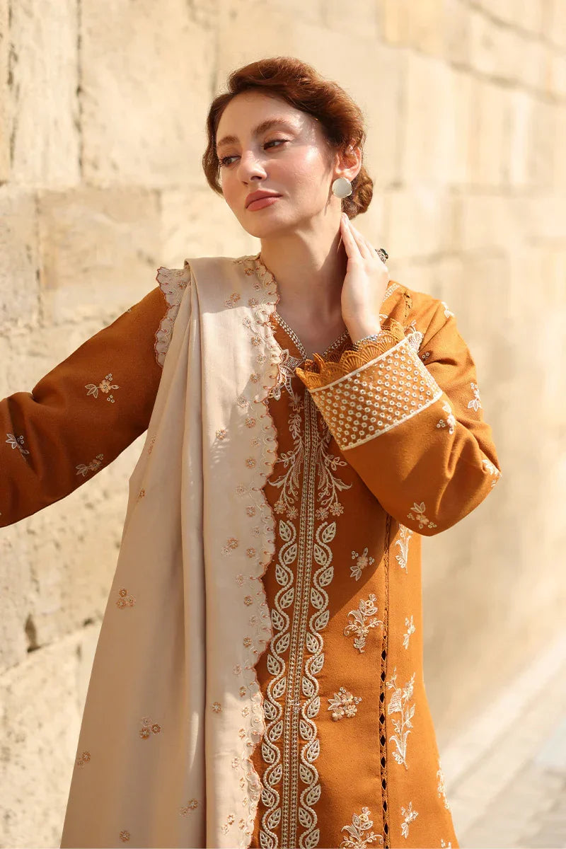 Rang Rasiya Carnation 3Pc Embroidered Karandi Suit D-08 Cappucino - Al-Zafar Fabrics