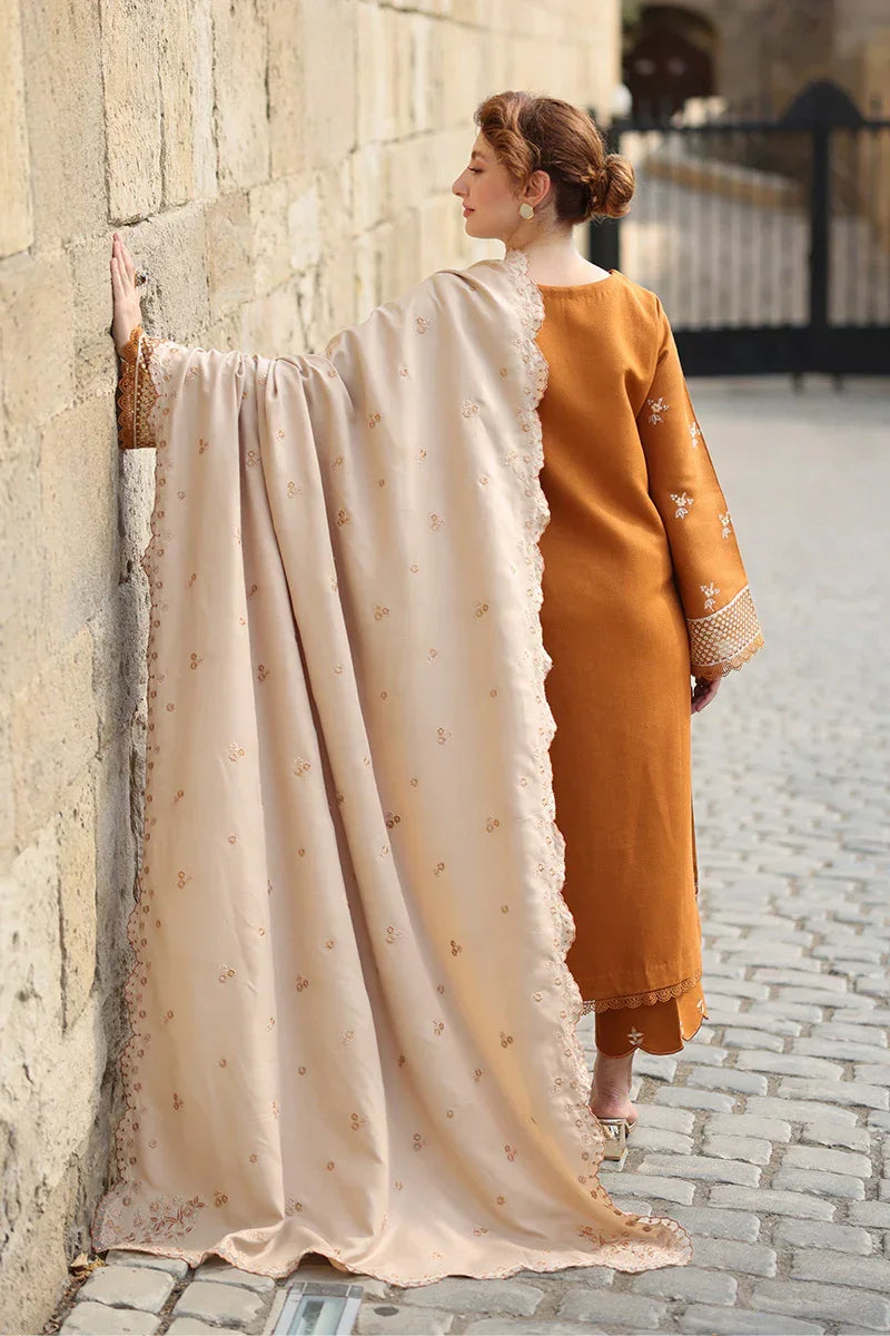 Rang Rasiya Carnation 3Pc Embroidered Karandi Suit D-08 Cappucino - Al-Zafar Fabrics