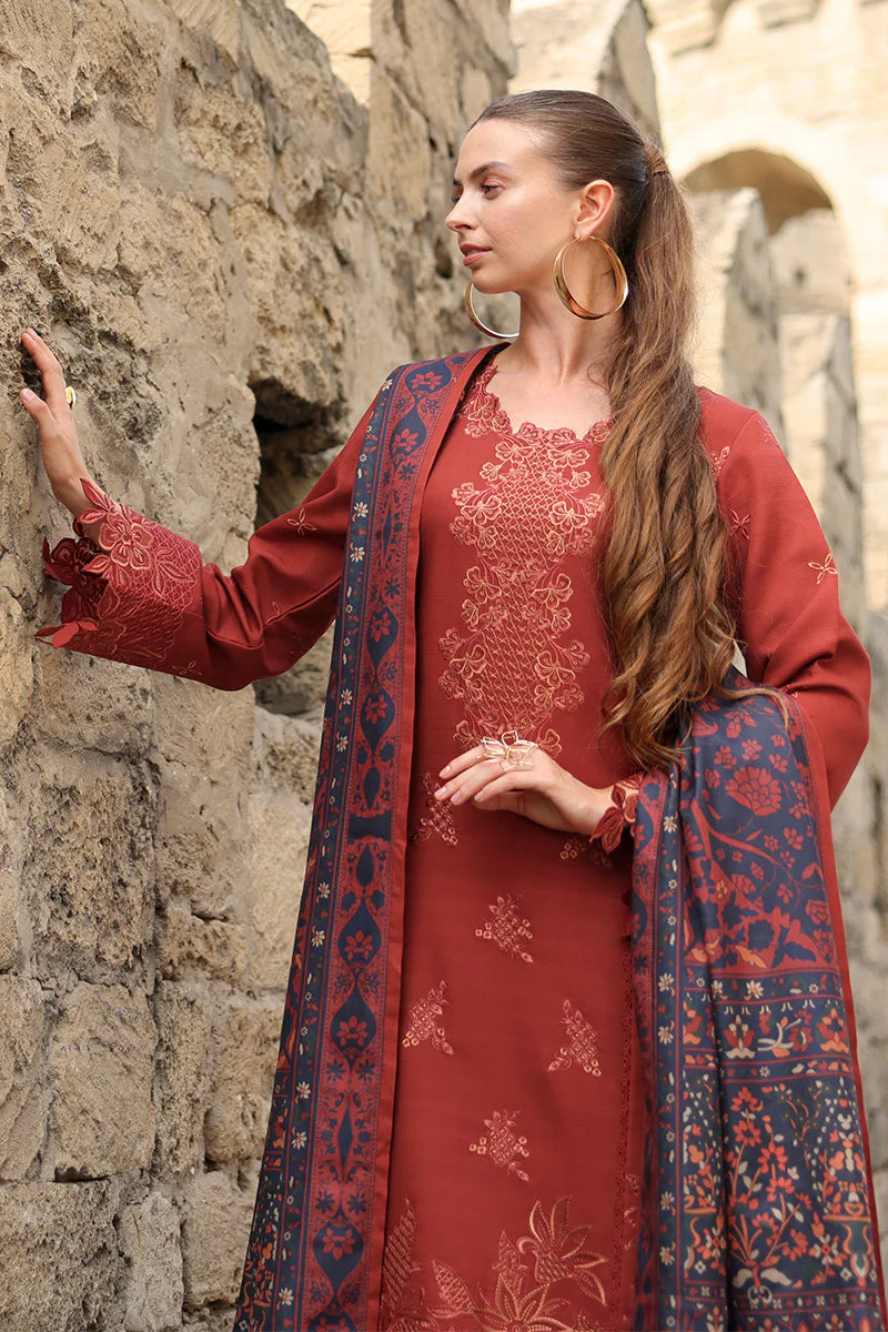 Rang Rasiya Carnation 3Pc Embroidered Linen Suit D-14 Cardamom