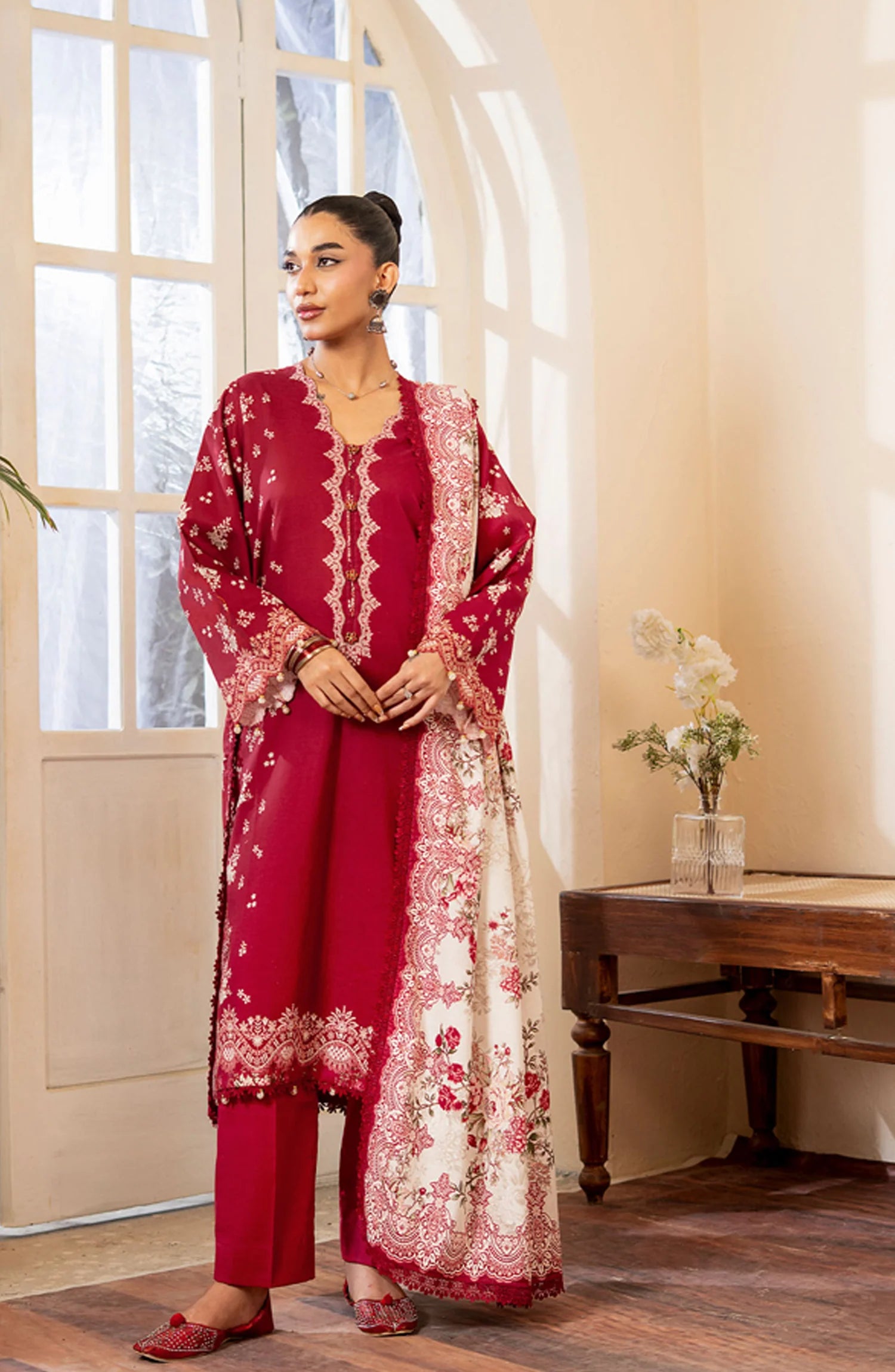 Mausummery Unstitched 3-Piece Digital Printed Khaddar Suit – Carnelian | Winter Collection - Al-Zafar Fabrics