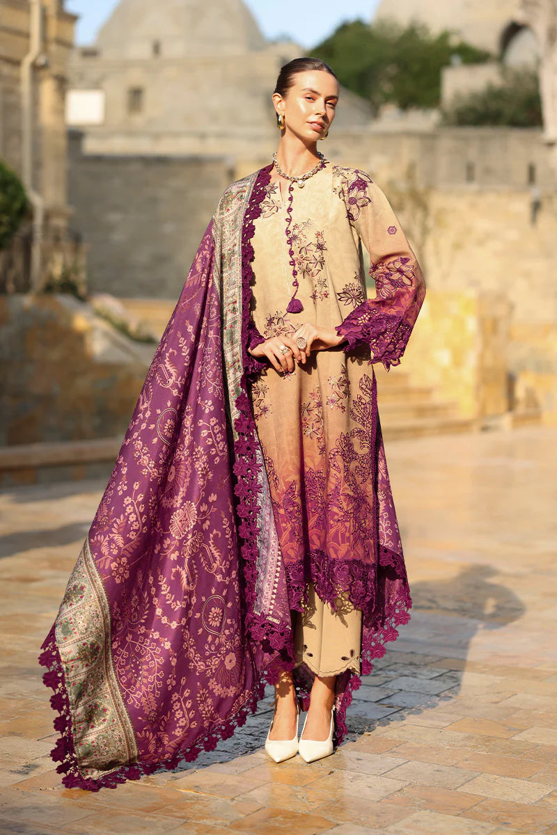 Rang Rasiya Carnation 3Pc Embroidered Linen Suit D-10 Chai