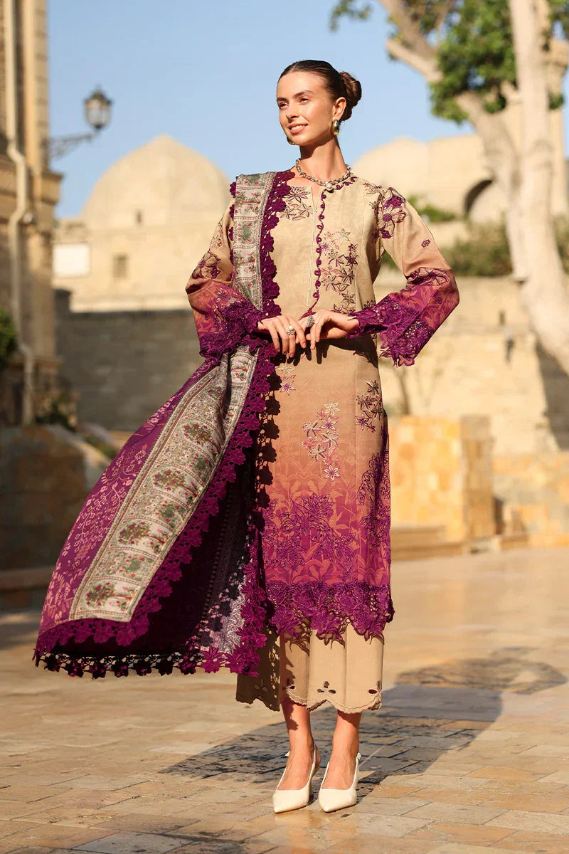 Rang Rasiya Carnation 3Pc Embroidered Linen Suit D-10 Chai - Al-Zafar Fabrics