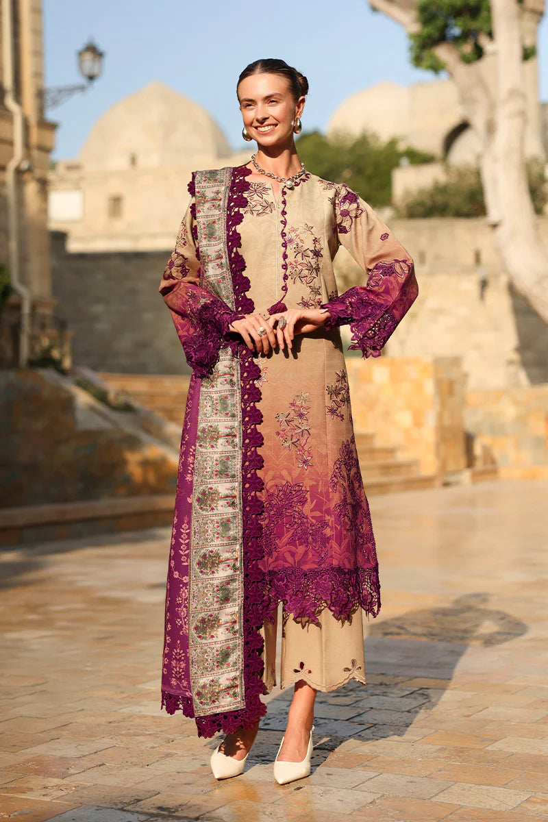 Rang Rasiya Carnation 3Pc Embroidered Linen Suit D-10 Chai