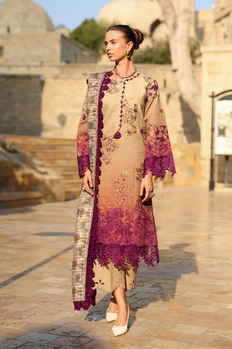 Rang Rasiya Carnation 3Pc Embroidered Linen Suit D-10 Chai