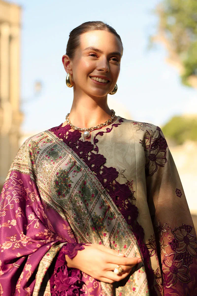 Rang Rasiya Carnation 3Pc Embroidered Linen Suit D-10 Chai - Al-Zafar Fabrics