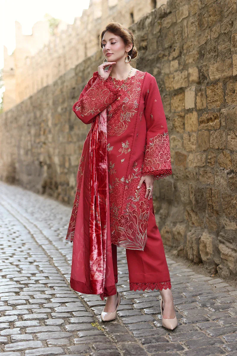 Rang Rasiya Carnation 3Pc Embroidered Karandi Suit D-02 Cold Brew - Al-Zafar Fabrics