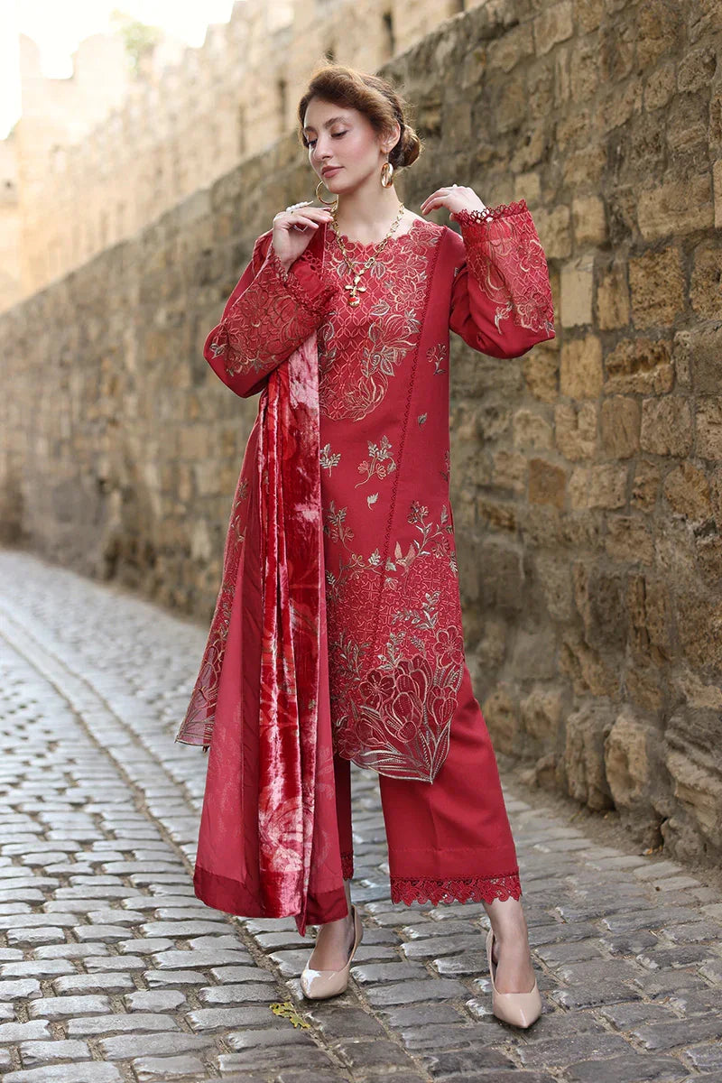 Rang Rasiya Carnation 3Pc Embroidered Karandi Suit D-02 Cold Brew - Al-Zafar Fabrics