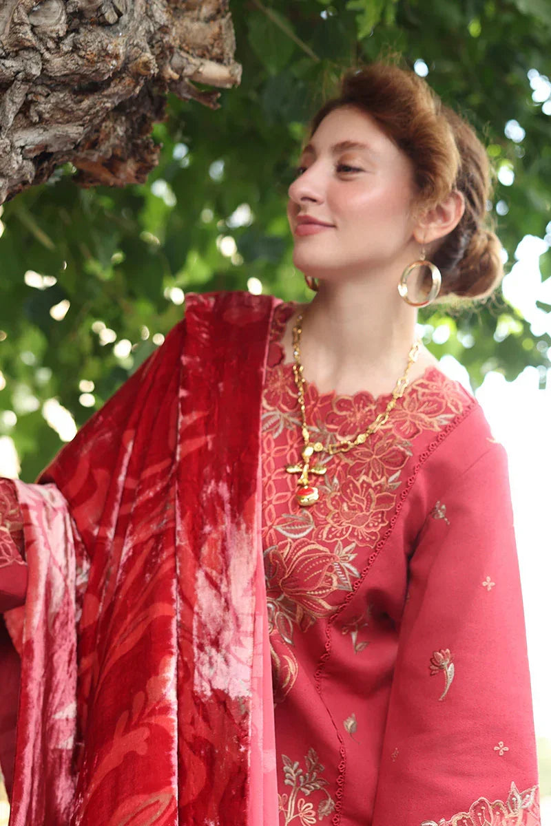 Rang Rasiya Carnation 3Pc Embroidered Karandi Suit D-02 Cold Brew - Al-Zafar Fabrics