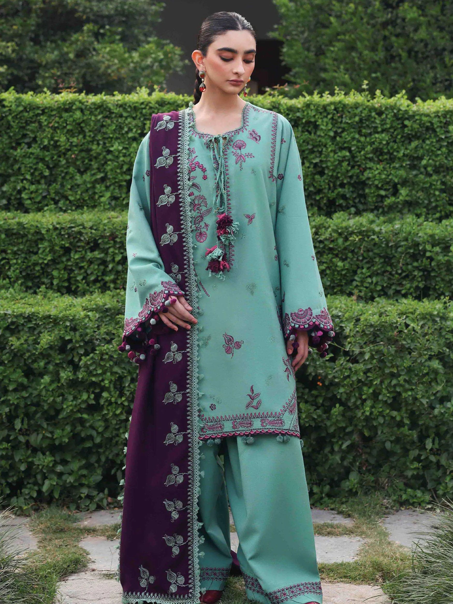 Republic Womenswear Amaris Unstitched Karandi 3Pc Suit D-14 - Al-Zafar Fabrics