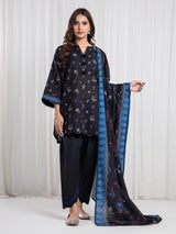 Edenrobe Black Printed Khaddar Suit EWU6A3-37076-3P image 1