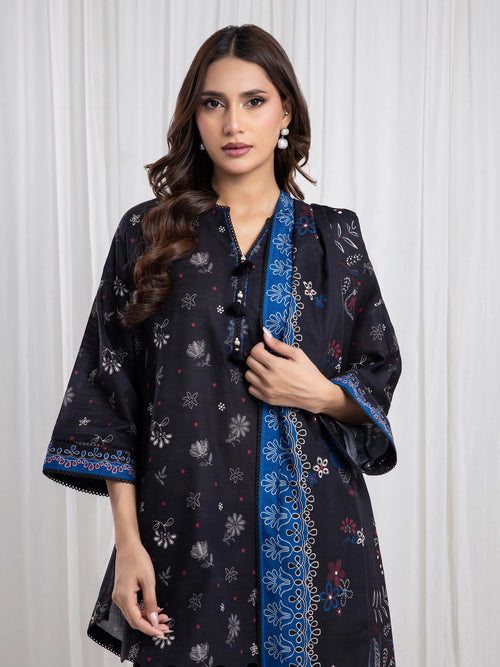 Edenrobe Black Printed Khaddar Suit EWU6A3-37076-3P image 2