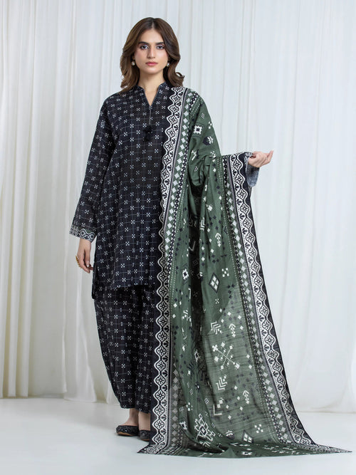 Edenrobe Black Printed Khaddar Suit EWU6A3-37174-3P image 1