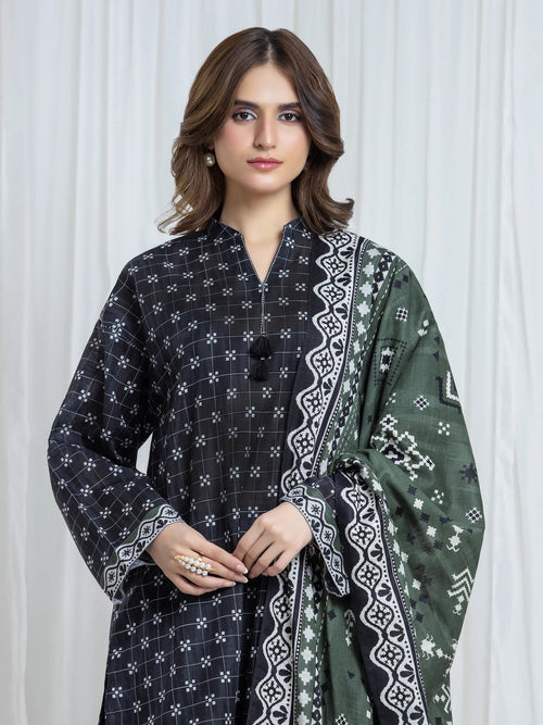 Edenrobe Black Printed Khaddar Suit EWU6A3-37174-3P image 2