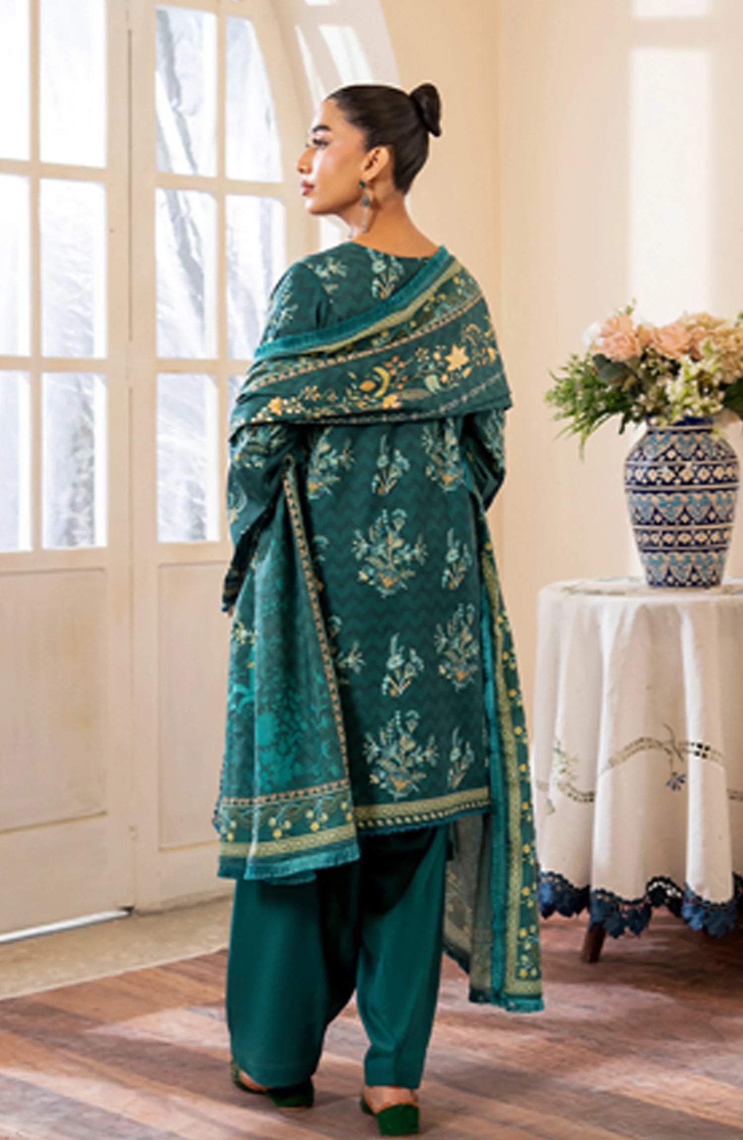 Mausummery Unstitched 3-Piece Digital Printed Khaddar Suit – Emerald | Winter Collection - Al-Zafar Fabrics